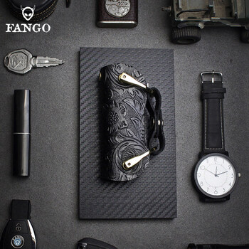 Fanguo domestic strict manual key storage bag first layer key bag retro creative key storage simple key bag carved black