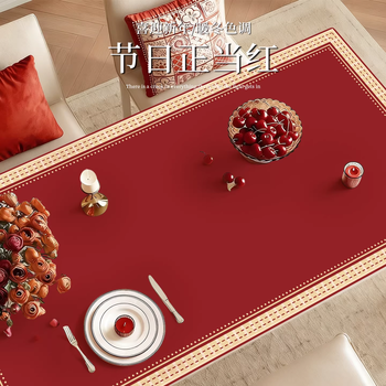 Lange food grade new year's red tablecloth oil-proof, no-wash, anti-scalding new chinese style dining table coffee table desktop protection pad elegant scarlet color q-elastic silicone soft and skin-friendly contact customer service for customized orders