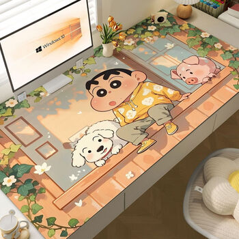 Crayon shin-chan leather desk mat large desk mat cartoon waterproof oilproof dustproof wear-resistant desk mat disposable desk mat 120x50cm easy to care zdm leather y2356