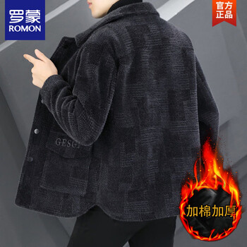 Romon men's jacket short woolen coat men's 2025 new trendy casual thickened mink woolen windbreaker jacket 2308 black cotton thick m 85-110 jin