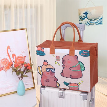 Ye yu felt storage cartoon travel bag large capacity outgoing storage bag luggage bag trolley case can be set red brown portable red brown gang two capibara height 30 width 40 side width 20