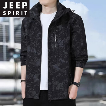 Jeep spirit jacket men's 2025 autumn and winter new large size outdoor mountaineering suit plus velvet thickened jacket camouflage black hood detachable s 80-95 jin