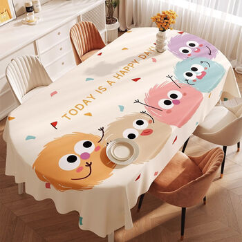 Fantasy dopamine oval tablecloth waterproof and oil-proof no-wash tablecloth light luxury high-end 2025 new coffee table tablecloth customization contact customer service to be a happy fur ball