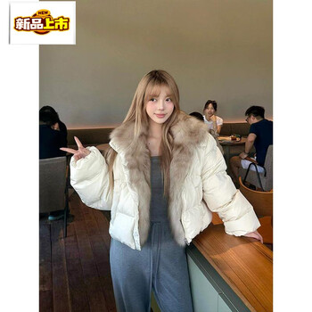 New winter style fox fur short down jacket for women with loose collar and thickened korean style fur jacket for small people. white dudu. real fox fur 90 white duck down s. recommended 80-105 pounds.
