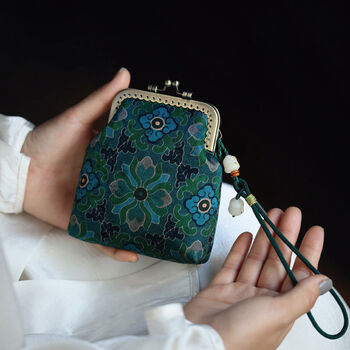 Two sisters original xiangyunsha portable wrist coin purse card bag handmade small items storage bag chinese style gift giving green