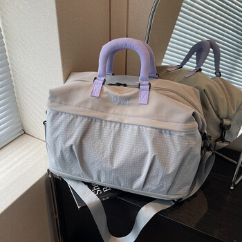 Weinarden large-capacity travel bag women's short-distance business trip luggage bag travel storage lightweight handbag fashion sports fitness bag gray (the bottom can be expanded)