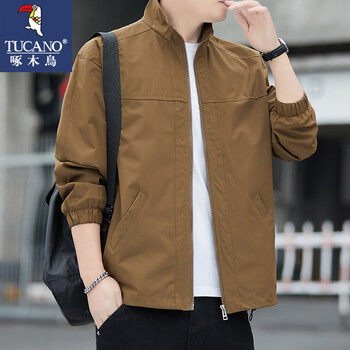Woodpecker (tucano) jacket men's spring and autumn casual trend all-match windproof outdoor sports solid color lapel coffee m