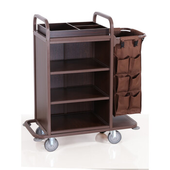 Hotel linen cart, guest room special work cart, hygienic wooden wooden board service cart, cleaning cart, cleaning cart, iron and wood unilateral cart (with long multi-functional cloth bag)