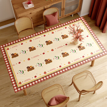 Luludany new year red festive leather tablecloth waterproof and oil-proof no-wash table mat insulation heat-proof anti-scalding thickened table protection mat table mat joyful 90*180cm original design