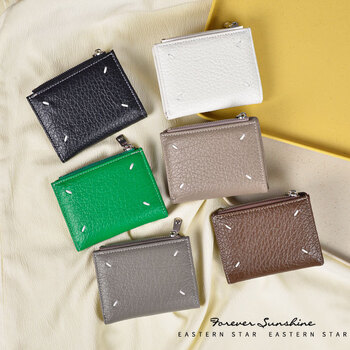 Domestic products carefully selected ins style texture black card holder with four-point stitching european and american men's and women's coin purse zipper leather wallet brown