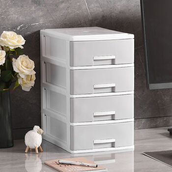 Fantasy office storage box small drawer storage cabinet desk file and miscellaneous storage box 17cm width 3 layers gray