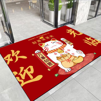 Sanqihu gets rich when entering the store, hotel entrance floor mats, creative catering hotel floor mats, prosperous business, welcome carpet, wealth and luck 12, 60x90cm, non-slip, wear-resistant, washable