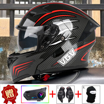 Vgv revealed helmet 3c certified motorcycle helmet double mirror bluetooth half helmet all seasons men's and women's cycling motorcycle safety hat c speedy carbon fiber pattern + transparent lens + external bluetooth xl (suitable for 58-60 head size)