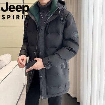Jeep international brand stand collar hooded spliced down jacket men's winter 2025 new thickened warm casual jacket black m 90-115 catties