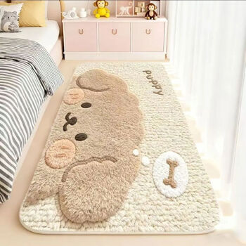 Fantasy cartoon bedroom bedside floor mat plush retro french room no-wash imitation cashmere wipeable blanket light luxury foot mat 40x120 cm imitation cashmere plush puppy