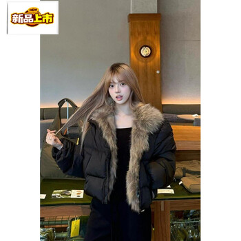 New winter style fox fur short down jacket for women with loose collar and thickened korean style fur jacket for small people. atmospheric black. real fox fur 90 white duck down s. recommended 80-105 pounds