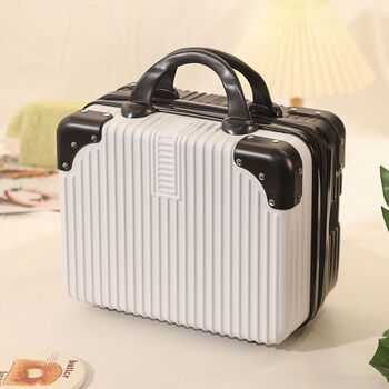 Ye yu portable suitcase female companion portable small lightweight storage 14 suitcase cosmetic bag cosmetic case travel suitcase white with black frosted corners 17-inch upgraded version - with password lock
