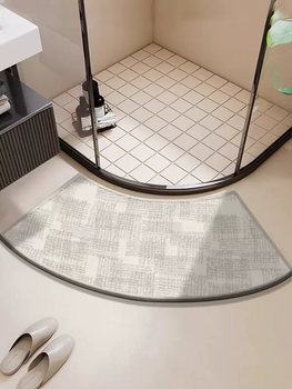 Yusenyi linen woven semi-circular arc bathroom floor mat fan-shaped dressing room water-absorbent non-slip foot mat shower room door carpet different dimensional geometry (curved) linen woven water-absorbent and non-slip 6mm thickened upgraded model curved 45x70cm (antibacterial and mildew proof) (small apartment)