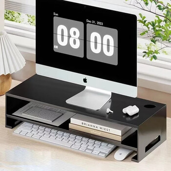 Zhuobo monitor elevated computer display stand desktop storage rack metal shelf cj08 black double layer 48cm