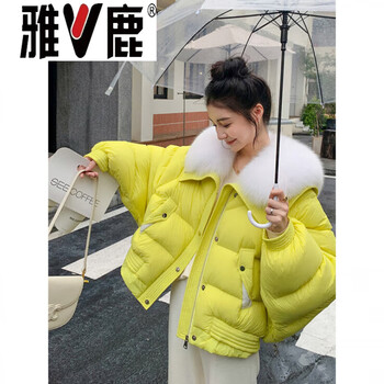 Yalu fashion warm 95% white goose down angel wings large fox fur collar goose down short down jacket women yellow goose yellow goose down jacket 95% white goose down s