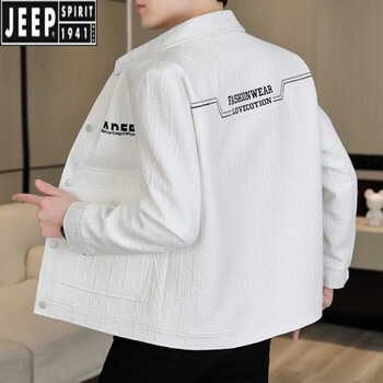 Jeep spirit men's jacket spring and autumn versatile men's tops 2025 new autumn casual short windbreaker jacket men white m