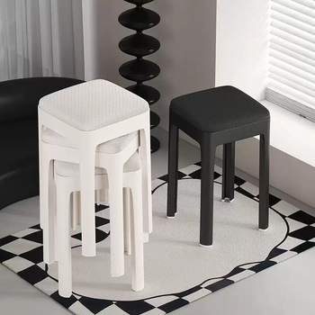 Yusenyi plastic stool for living room, household, thickened and stackable dining table and stool, sturdy and durable, soft-packed square stool, simple spare stool, sapphire blue 1.85kg 49cm, high stability, load-bearing, lightning thickened leather seat