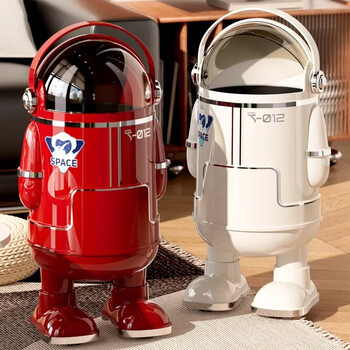 Ascor 2026 new model household living room trash can, high-end light luxury, with lid, kitchen, large capacity, wheels, movable, no bending, standing style | chinese red-large, double buckets inside and outside, extra large capacity, cover type 13l