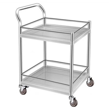 Shengda double-layer 304 stainless steel trolley kindergarten school laboratory silent thickened instrument fence trolley 450*450*850mm length, width and height 201# stainless steel