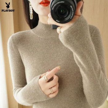 Playboy (playboy) temperament half turtleneck bottoming shirt for women 2026 new autumn and winter slim knitted sweater tight sweater long-sleeved top official flagship original camel color m recommended 100-110 catties