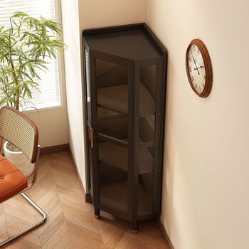 Fantasy corner shelf for home living room 2025 new corner cabinet floor-standing high-end dust-proof triangle display cabinet wine cabinet medieval style bookshelf丨walnut color four-layer with door model does not occupy an area three-year warranty and damage compensation is guaranteed