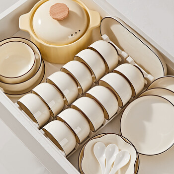 Qianye bowl set ceramic bowls and tableware sets for household 2025 new high-looking bowls and tablewares housewarming gift 10-person food 45-piece set shipped from jingdezhen