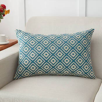 Xinjinngle large rectangular sofa pillow waist pillow nordic imitation cotton and linen living room office bed pillow removable and washable cushions back pattern star blue 50cm*30cm pillowcase square pillow (+ pillow core)