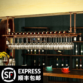 He jiagong bar counter red wine rack wine glass rack upside down hanging goblet rack storage rack wine rack wine bottle rack ornament length 60*30 bronze color (without wine)