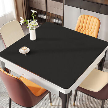 Fantasy leather table mat waterproof and oil-proof no-wash eight immortals table square dining table mat mahjong egg square table cloth tablecloth black 90x90cm high-end texture lights up the space