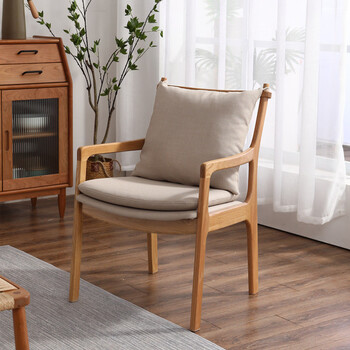 Fantasy dining chair white oak backrest leisure study armchair fabric log seattle single sofa white oak off-white fabric cushion
