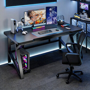 First forest computer desk desktop home e-sports table and chair bedroom study table rectangular desk simple workbench office desk double h beam carbon steel structure cool black 120*60*75cm 30min simple installation