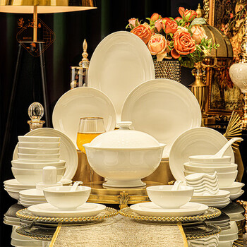 Manyuan jingdezhen underglaze white porcelain tableware set european style smooth glazed exquisite light luxury high-end dishes gift porcelain mifu white jade 16 people configuration 108-piece set