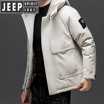 Jeep spirit jeep down jacket men's 2025 winter white duck down warm hooded jacket casual jacket men's 8688 beige l 100-120 jin