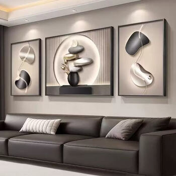 Mi painter modern light luxurious living room decorative painting stone comes to run high-end sofa background wall hanging painting high-end triplet combination painting t136188 30*40/60*40/30*40 triplet textured surface + ps environmentally friendly black frame