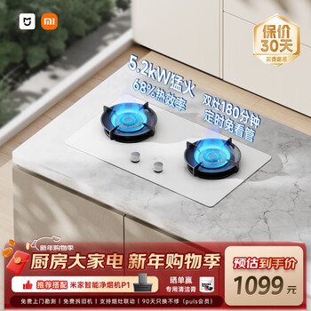 Mijia xiaomi gas stove natural gas stove s2 white bilateral timed embedded household 5.2kw strong fire stove with white smoke purifier s2 mj04a