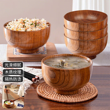 Edo jujube wood bowl retro japanese round bowl children's rice bowl solid wood noodle bowl soup bowl fruit yogurt bowl 500ml