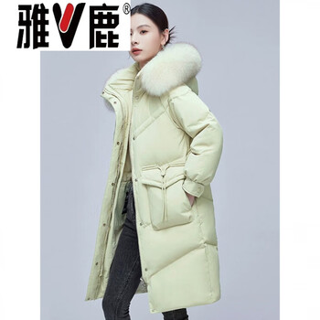 Yalu mid-length down jacket for women petite 2026 winter new high-end western style white duck down big fur collar thickened coat white avocado green real fox fur collar 3xl (155-170 pounds)
