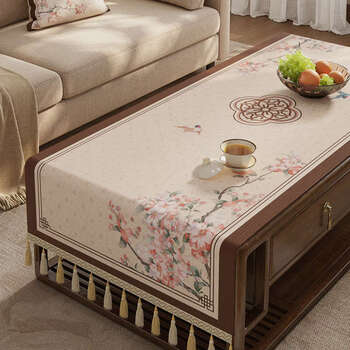 Yusenyi new chinese zen coffee table tablecloth chinese style high-end rectangular dining table cloth sideboard tv cabinet dust cover cloth qietinghualing double-sided tassel rice chenille 50x160cm including tassel size
