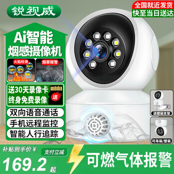 Ruishiwei combustible gas alarm smart camera home mobile phone remote wireless network indoor monitor 360-degree no blind spot with night living room baby care family conversation