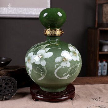 Tuojin jingdezhen quality ceramic wine bottle 5kg 10kg ball bottle sealed liquor jar wine tank flask soaking wine bottle 5kg national color heavenly fragrance ball bottle comes with lock + base
