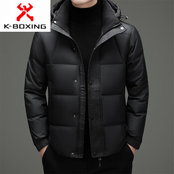 Kbxng jinba hooded loose down jacket for men 2025 winter new thickened and warm middle-aged men's casual white duck down outer black m 170