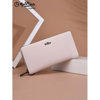 Goldlion g+ goldlion wallet women's genuine leather long ladies clutch 2025 new fashion simple multifunctional mom clutch light apricot 8 card slots