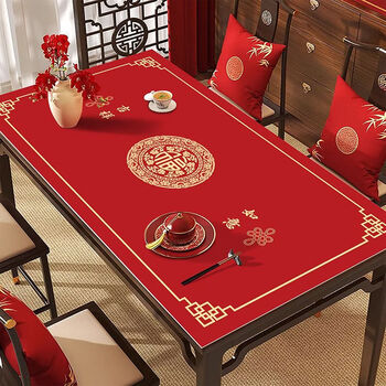 Fantasy new year tablecloth, atmospheric chinese table mat, 2026 new red tablecloth, waterproof, oil-proof, no-wash, anti-scalding table mat, full of blessings 80*130cm