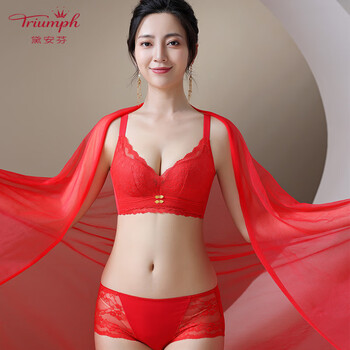 Triumph's zodiac year girl's bright red underwear set lace without rims wedding bride push-up small breast sexy bra set 2331 set red (without shawl) 85c 38
