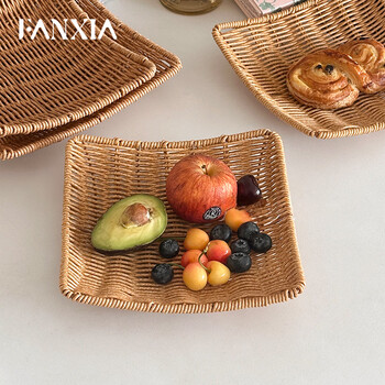 Fan xia ins style 2 retro rattan fruit baskets for home high-value snack storage box coffee table fruit plate bread basket